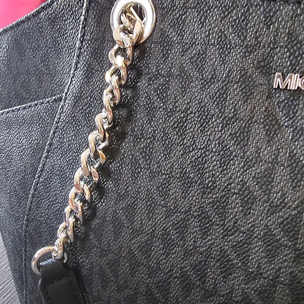 NWT Michael Kors Signature Black Jet Set Travel Chain Shoulder Tote Bag - Picture 5 of 13